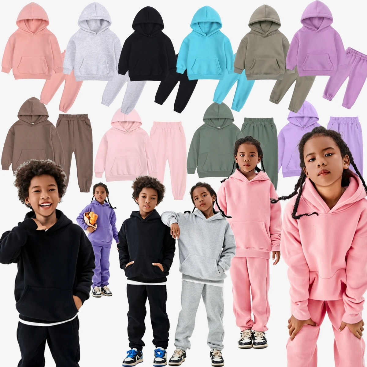 Kids clothes set girls 8-12 years of age boys hoodies&sweatshirts girls clothing sets solid color classic style