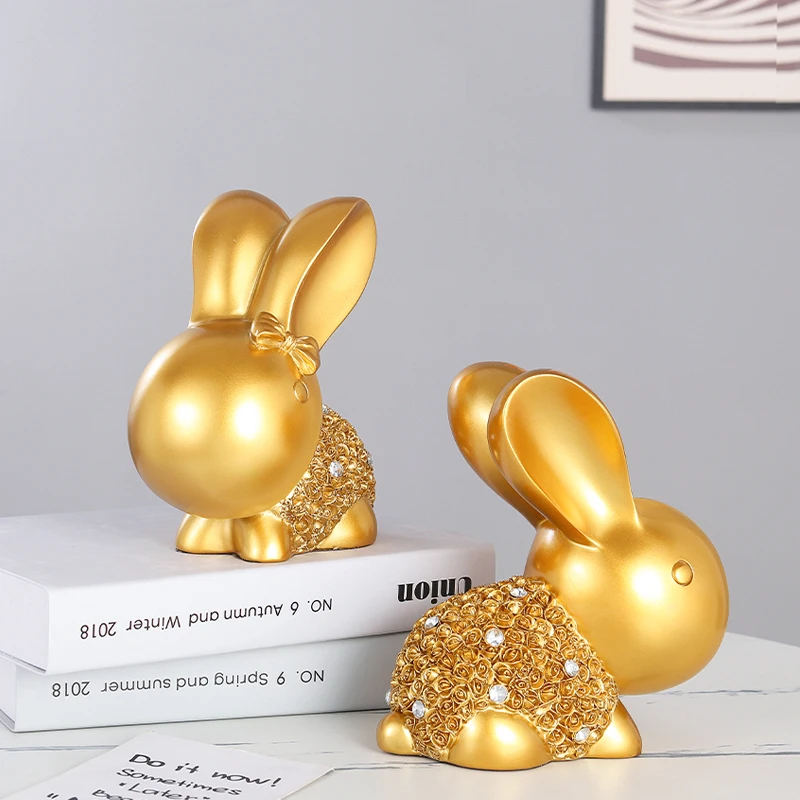 new trendy items unique house hold item living room homedecoration modern golden luxury diamond-studded resin 3D golden pair of