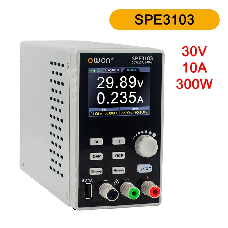 SPE3103 30V 10A 300W DC Power Supply for OWON SPE Series Single Channel DC Power Supply with 2.8inch TFT LCD Display