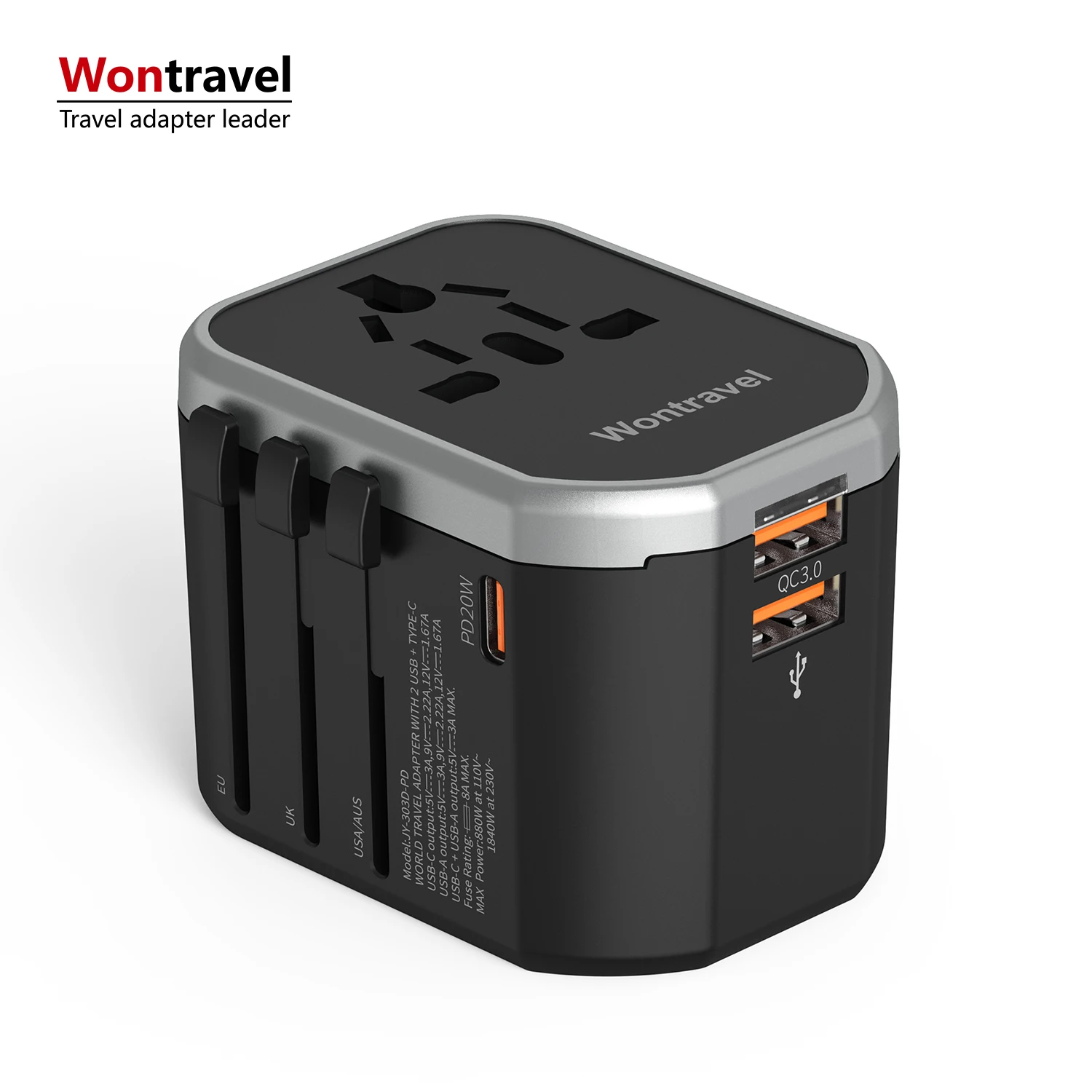 Wontravel Южноафриканский переходник для путешествий Международный Универсальный Переходник 20 Вт PD World Travel Adapter с Type
