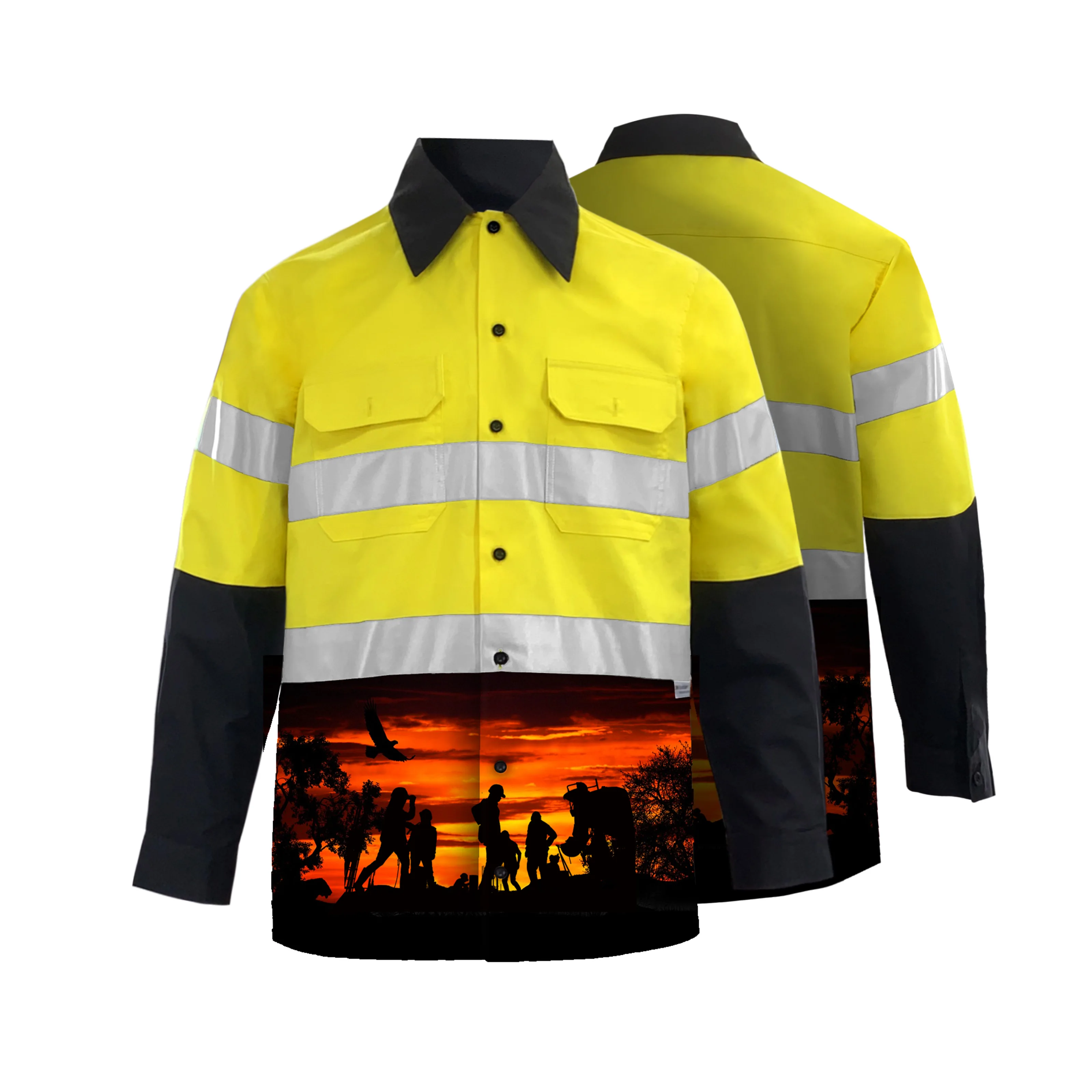 Fashion Hi Vis Men Shirt 100% Cotton Shirt Reflective Workwear Construction Safety Shirts Long Sleeve