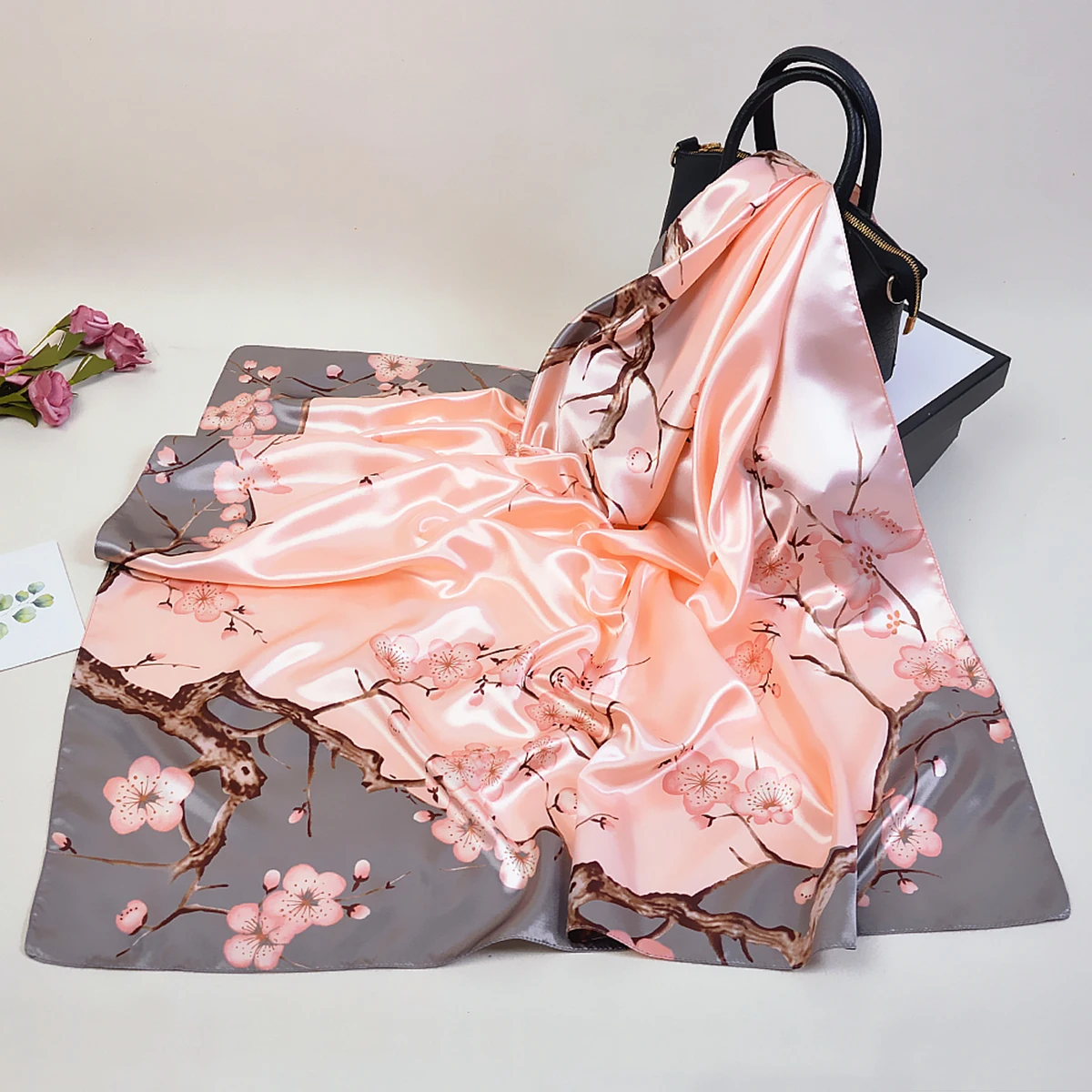 4.Wholesale manufacture Custom Silk Scarves Women brand name own design Digital Printing 100 Silk Satin Square Scarf with logo