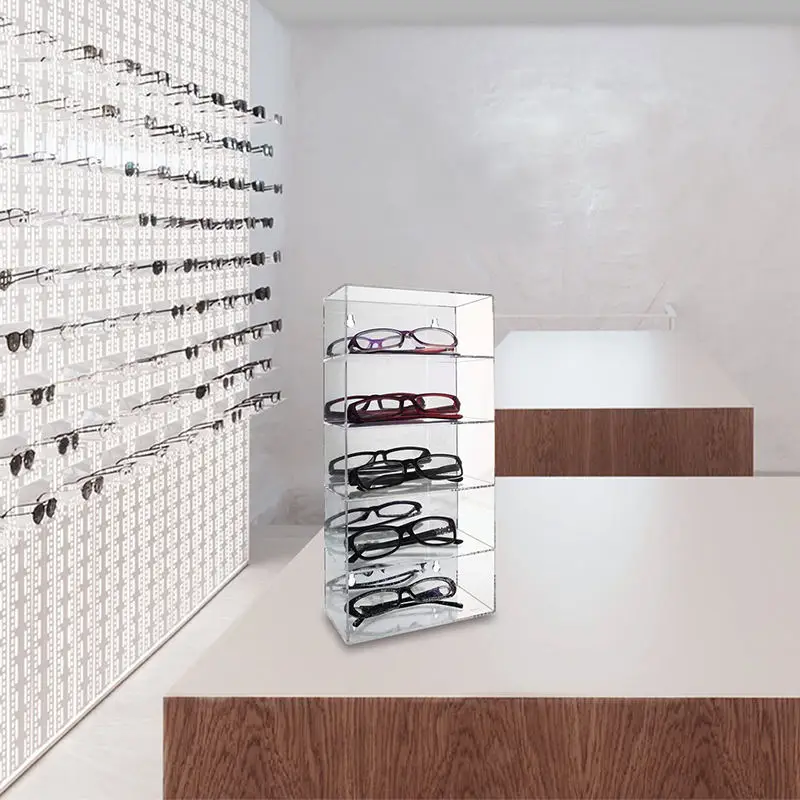 Wall mount acrylic glasses display box cabinet rack Wall-mounted glasses display case for retail optical shop