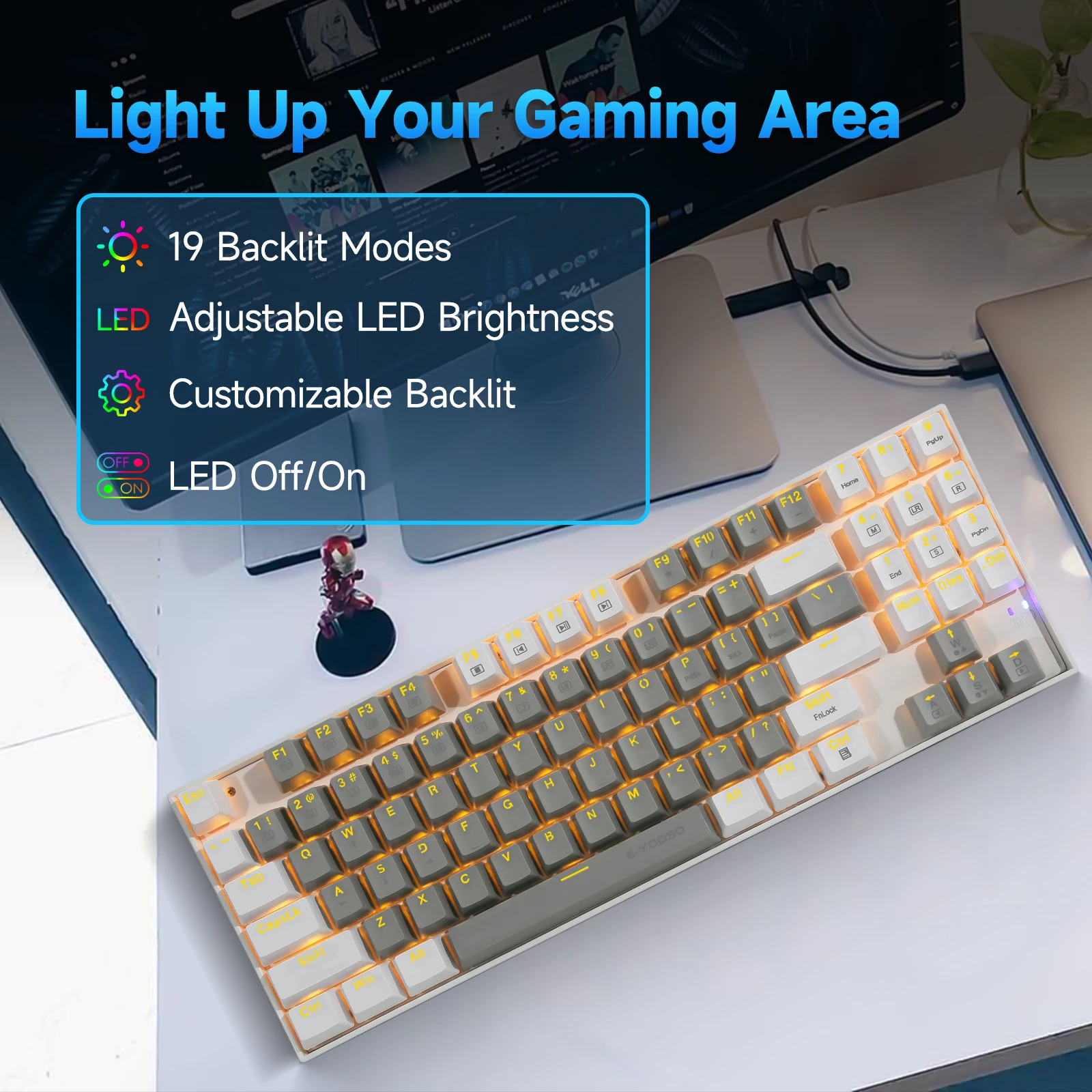 Customized E-YOOSO Z-13 LED Backlit 89 Keys Wired Hot Swap Portable Gaming Keyboard for Laptop Computer PC Mechanical Keyboard