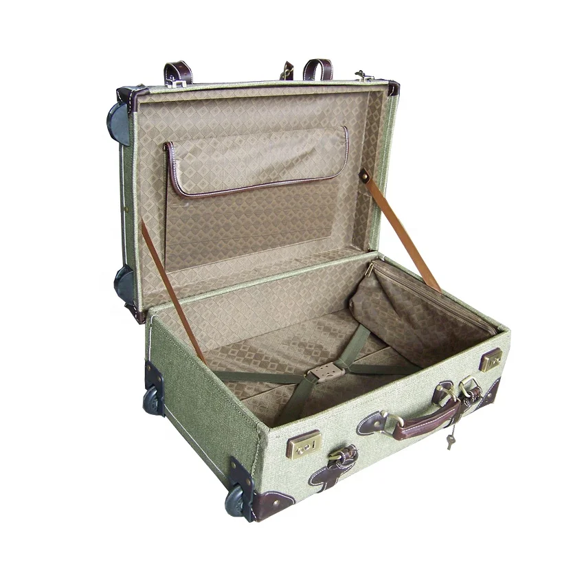 HIBO Durable Travel Trolley Luggage Vintage Suitcase with PVC Exterior Cardboard Frame and Polyester Lining