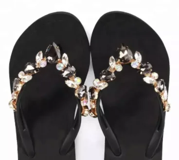 Custom Logo Women  Diamonds Straps Luxury Beach Wedding Flip Flops Slippers