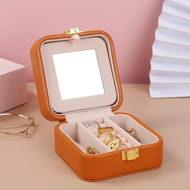 Wholesale Low MOQ Custom Logo jewelry box Fancy earring ring necklace pu leather jewelry ring box for Travel