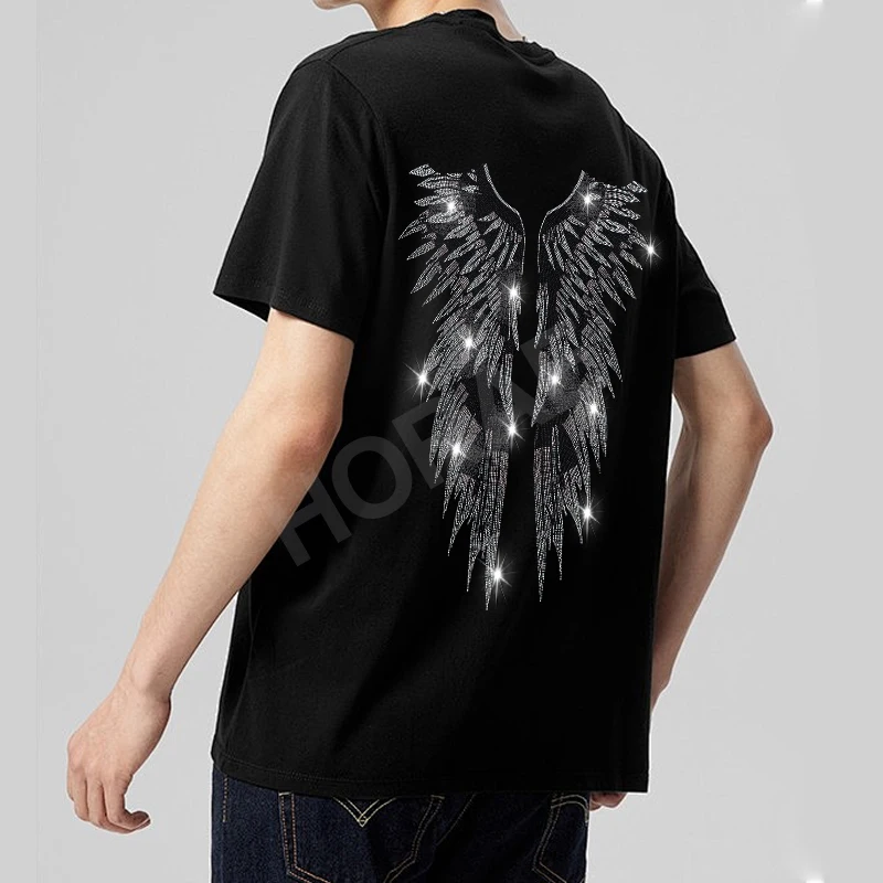 Punk Rock Style Hotfix Bling Wings Skull Skeleton Crystal Diamond Pattern Motif Rhinestone Transfer