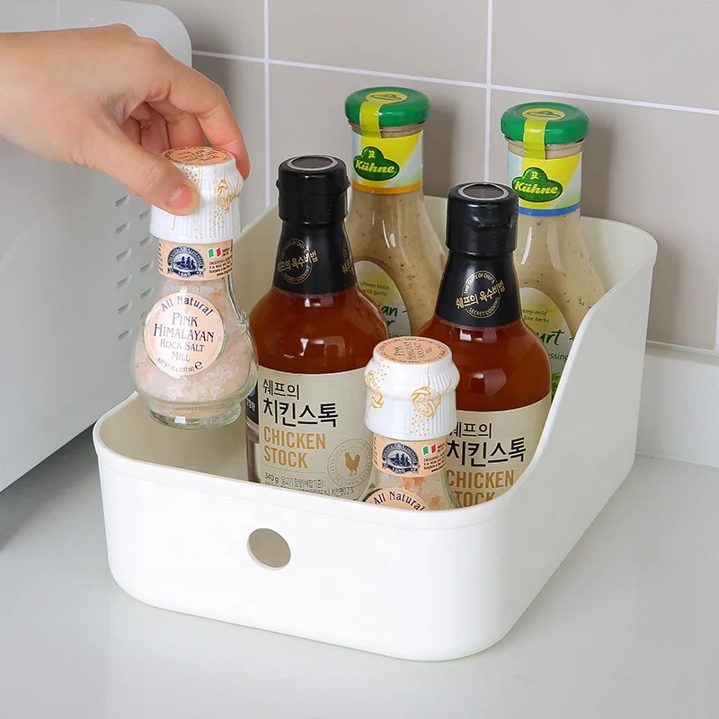 Stackable cabinet sundries food storage organizer multipurpose plastic storage box with built in handle