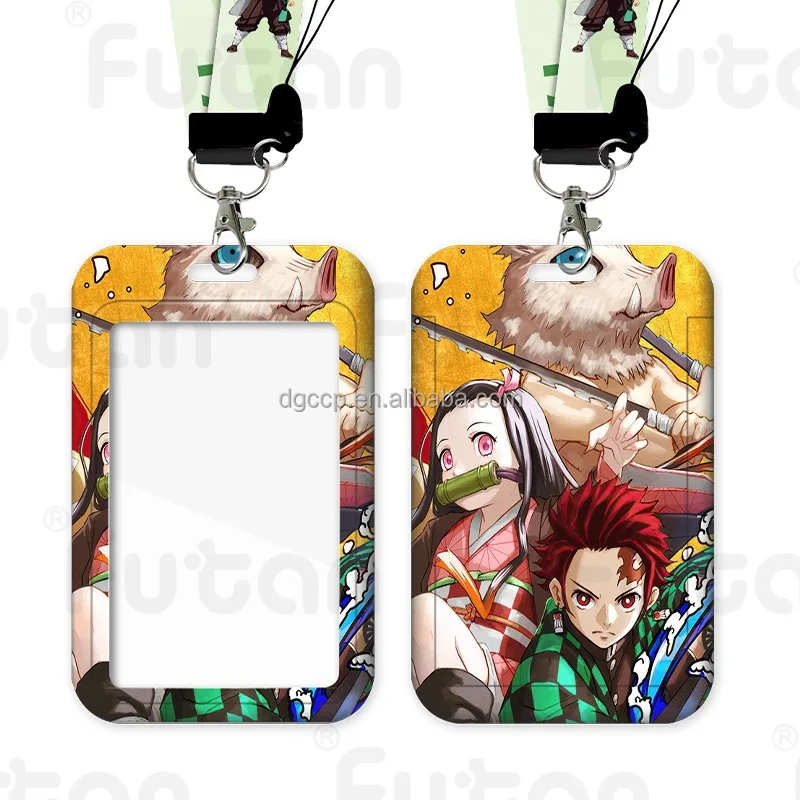 Cute Cartoon Demoned Slayers Neziko tanjino Card Holder Lanyard Anti-Lost Name Badge Bus Work ID Card Case with Lanyard
