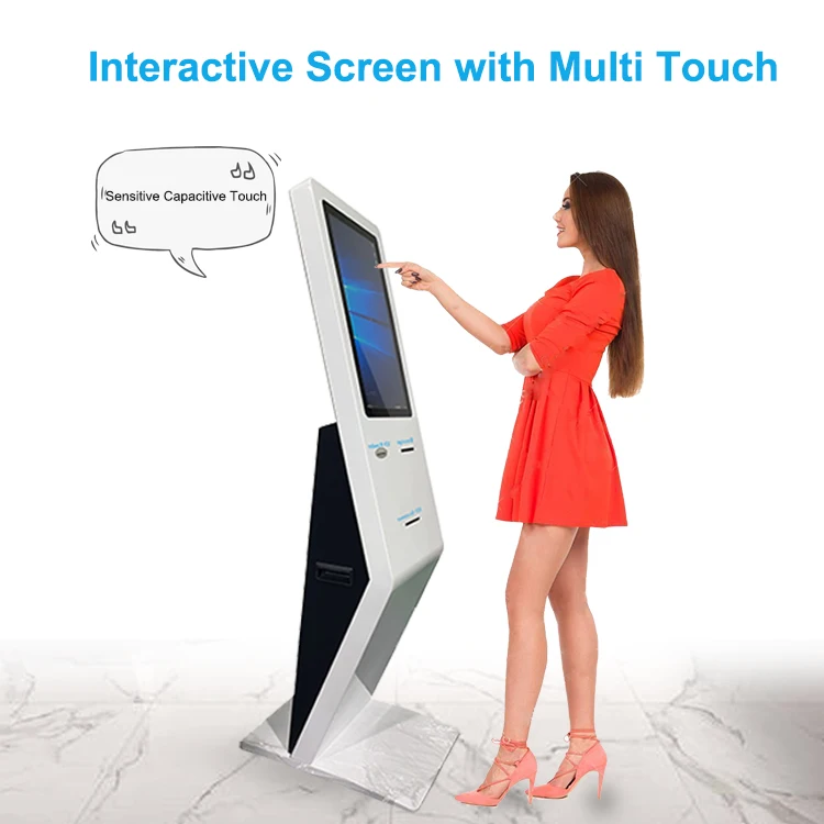 Freestanding 21.5 Inch Android Aio Touch Screen Queue Kiosk With Pos Barcode Scanner Ticket Printer Options