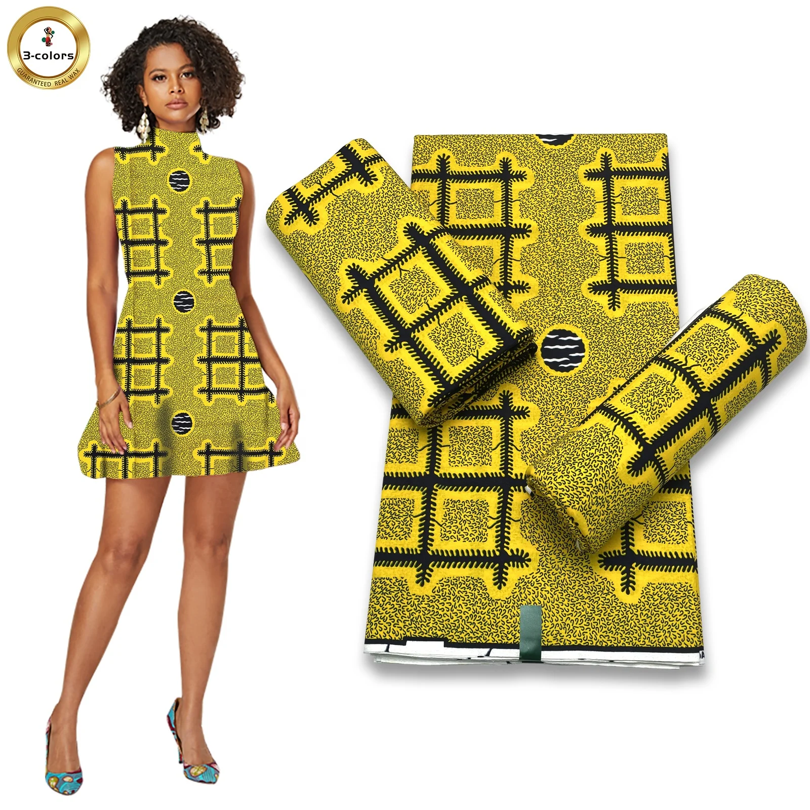 Wholesale Double Sides Printing Dyeing Soft Cotton Wax Cloth Ankara Geo Pattern African Ethic Wax Fabrics