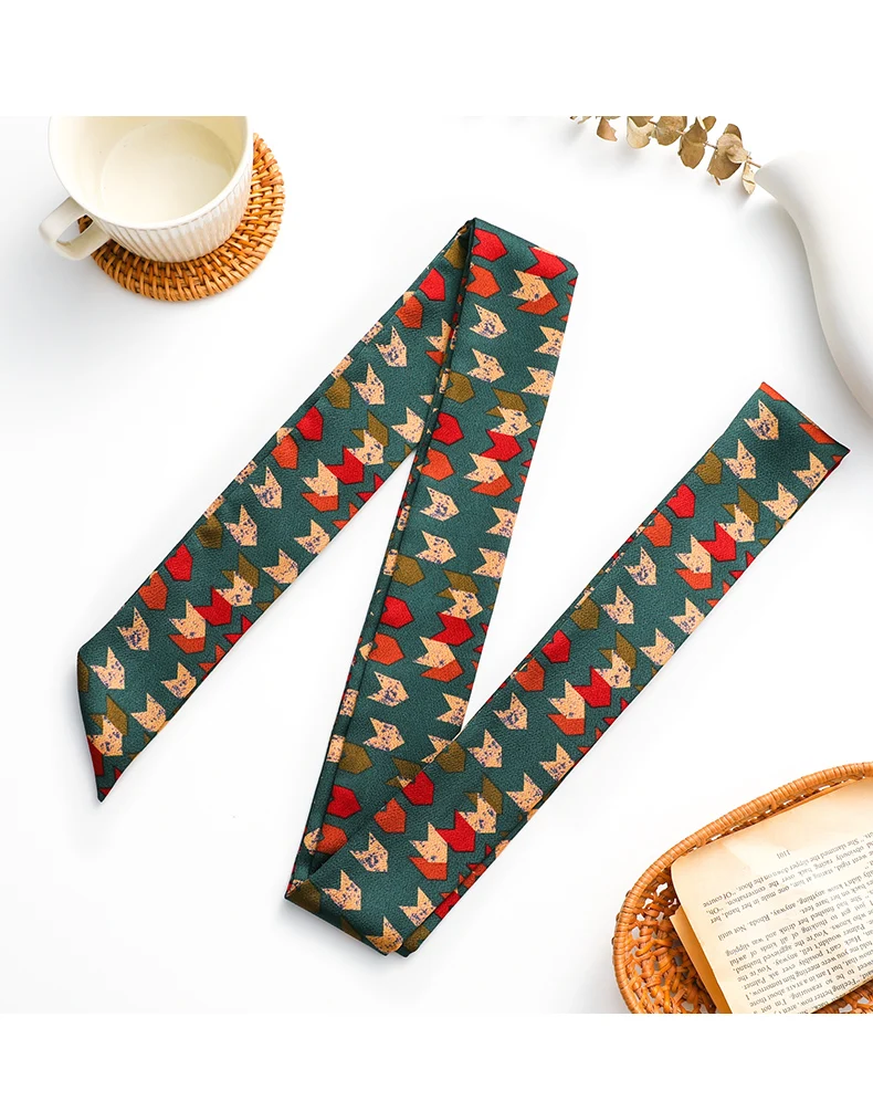 Green tying silk scarf headband  long silk hair head scarf twill silk scarf thin in summer