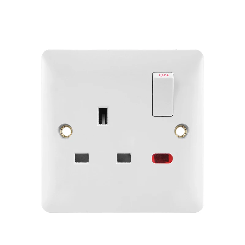 single 13A switched socket with neon 250V built in wall socket