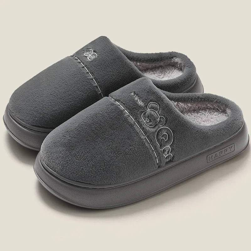 Customized spot wholesale women men winter plush fleece thick sole home warm indoor outdoor slipper comfortable hotel Homestay