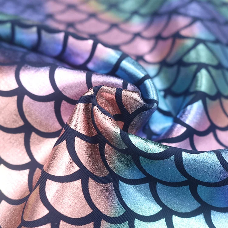 fish scale polyamide elastane foil printing mermaid fabric for swimwear