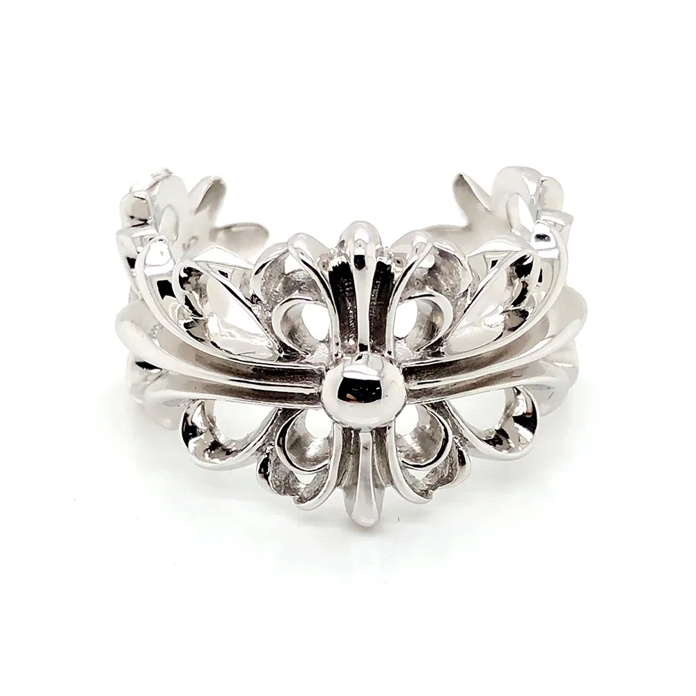 Fancy flower series engraved silver jewelry turkish rings for men