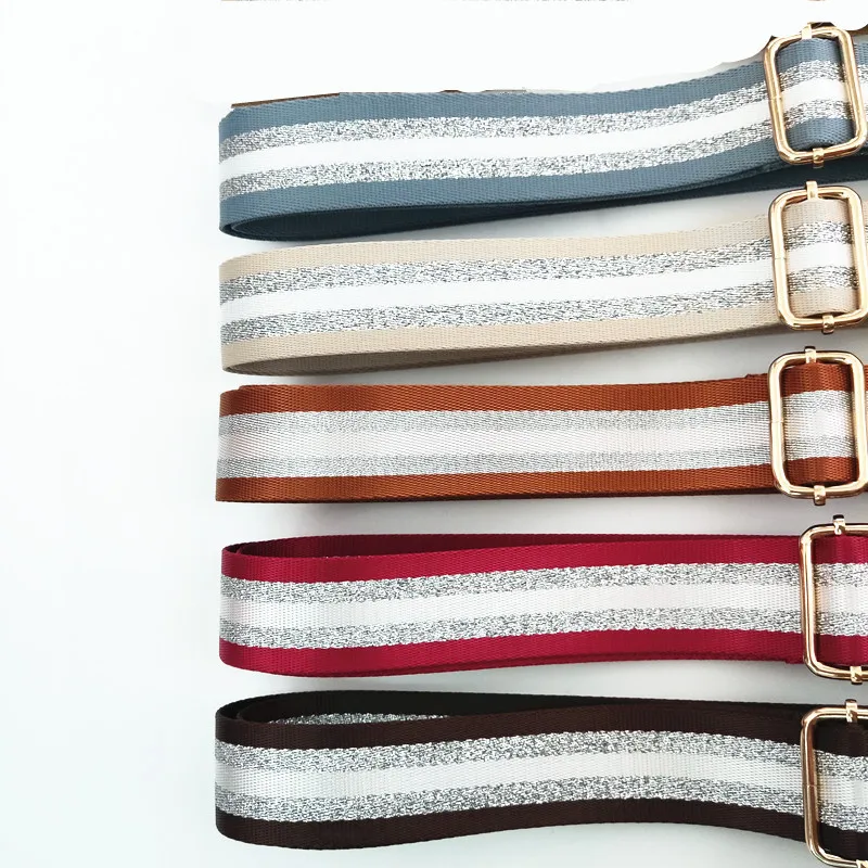 Meetee B-J353 Colorful Silver Line Highlight Strap Adjustable Crossbody Long Backpack Polyester + Leather Rivet Strap