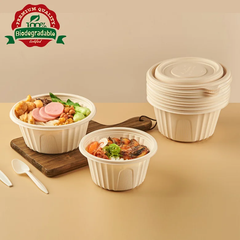 
2021 corn starch round compostable bento meal box bio degradable food salad disposable bowls biodegradable container for soup 