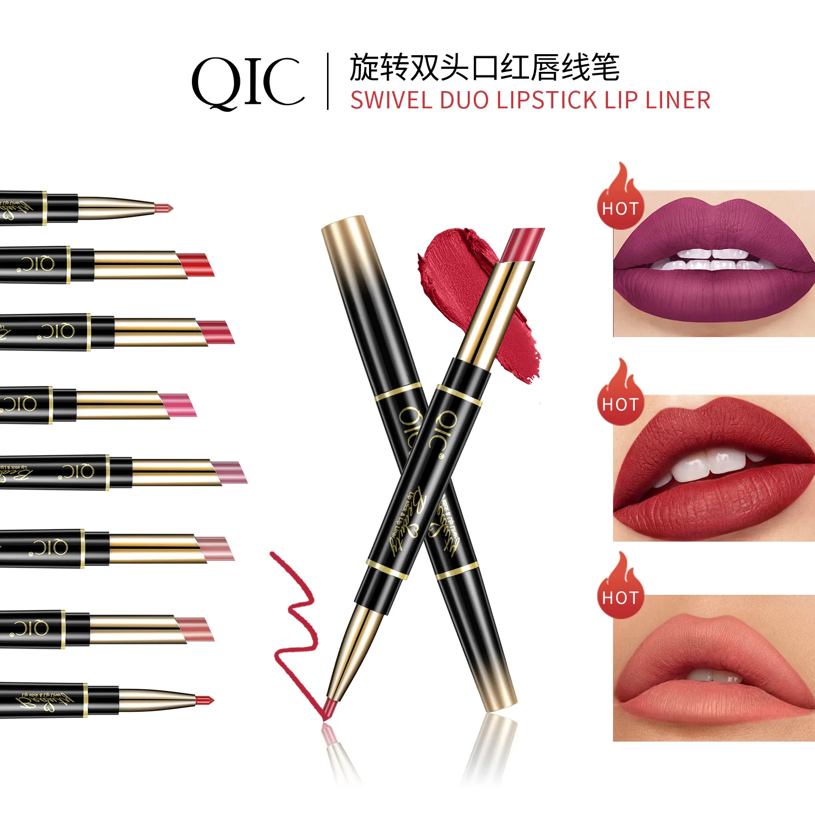 Hot selling 16 Color Double-end Lipsticks Lasting Lipliner Waterproof Moisturizer Lip Liner Stick Pencil