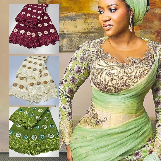 100% cotton fabric embroidered fabric  with stone for african party