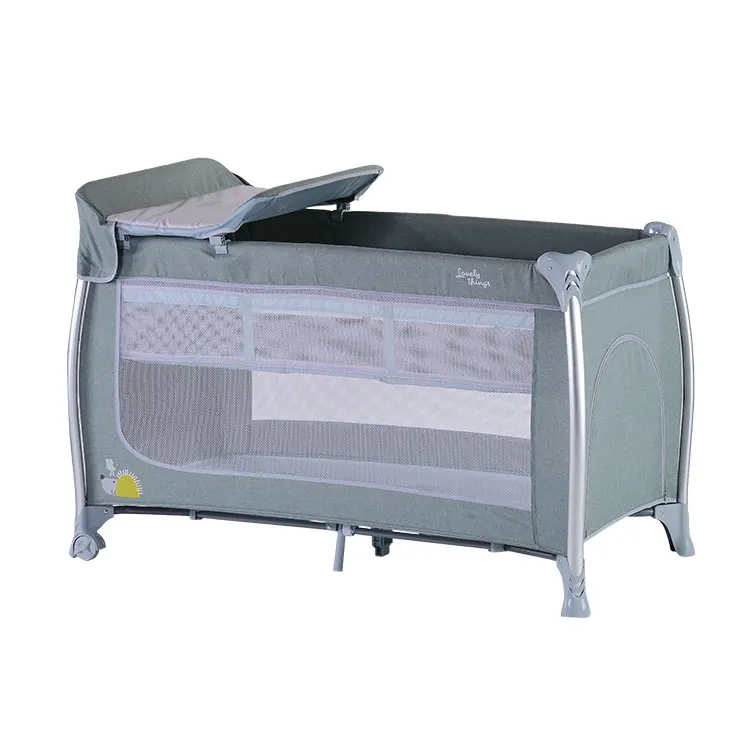 OEM ODM Wholesale Metal Baby Cot Bed Portable Baby Playpen with Removable Selected Aluminum Feet Tube Outside