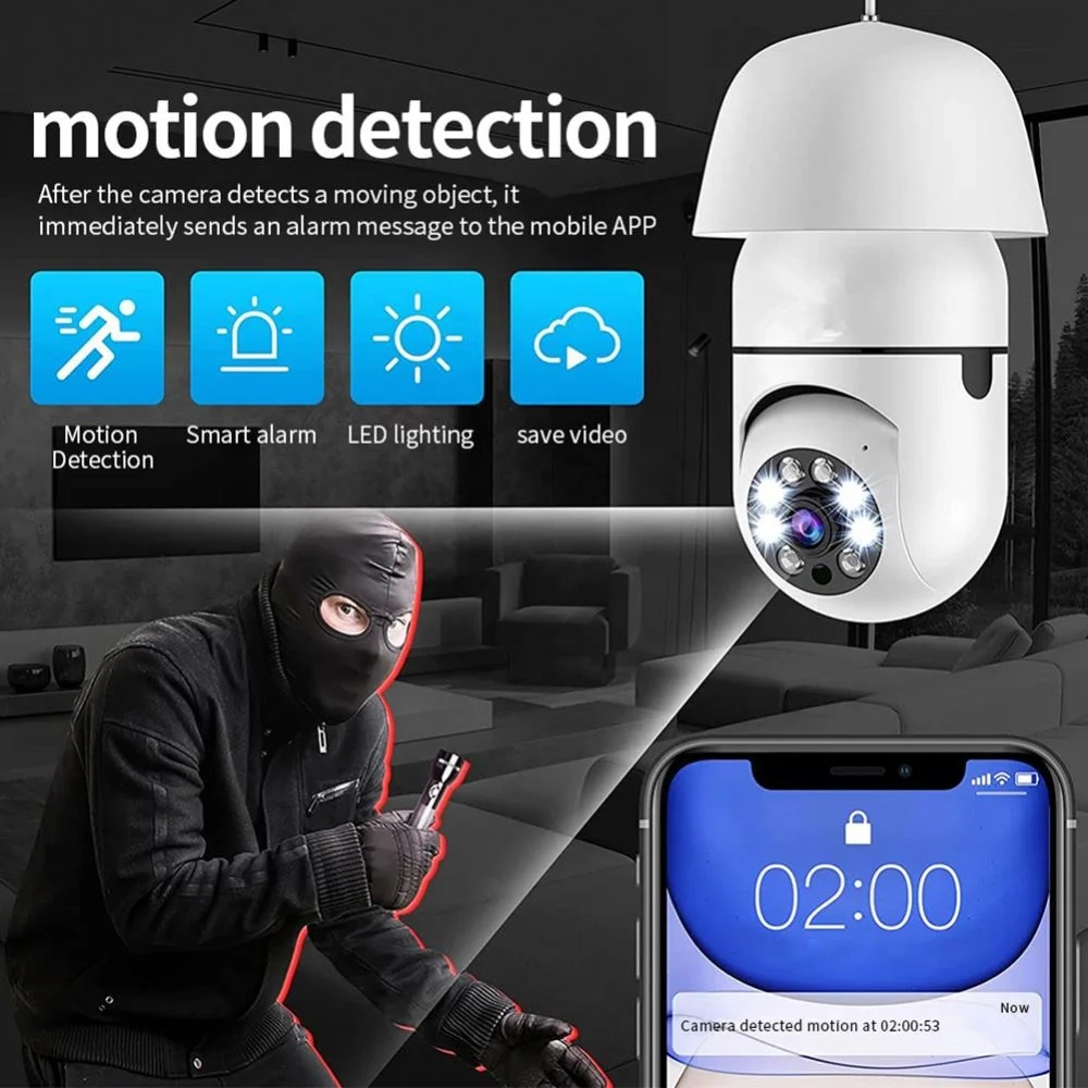 Shingel Color Night Vision Wireless Wifi Camera Smart Security Camera 1080P 360 Rotate Wifi IP PTZ Light Bulb Camera For Outdoor