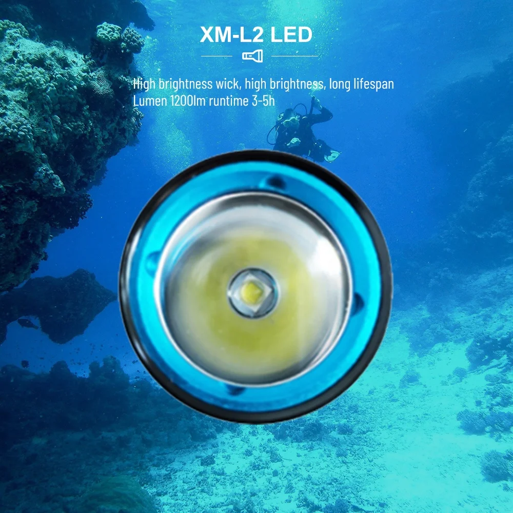 AF17D Aluminum Diving Lamp Underwater Scuba Mini Diving Torch 50m 18650 26650 Diver Flashlight Torch
