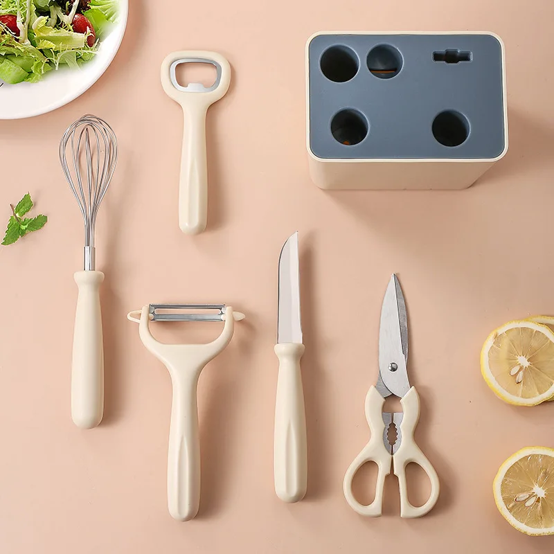 Multifunctional 6pcs Kitchen Utensils Set Melon Scraper Fruit Knife Bottle Opener Scissors Kitchen Tool Set