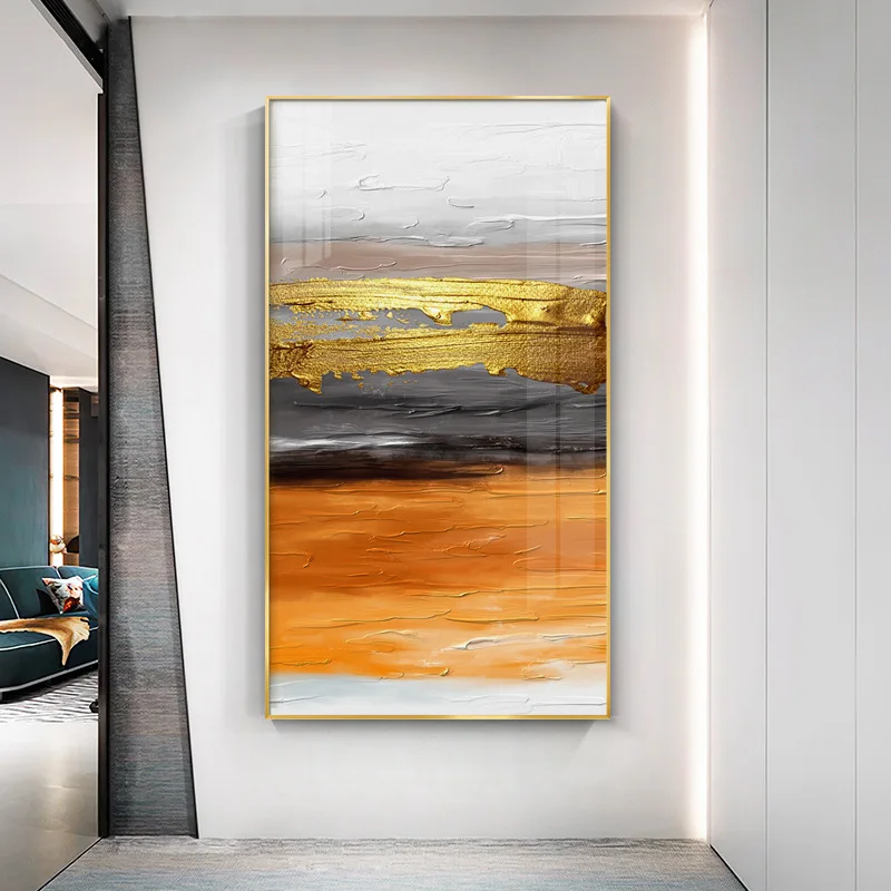 
Entrance hallway modern light luxury living room gold orange porch decorative painting modern minimalist monopoly painting 
