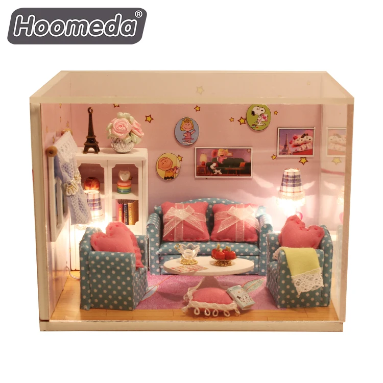 Hongda High Quality Doll House Pink Warm Series Mini Wooden Diy MIniature Dollhouse
