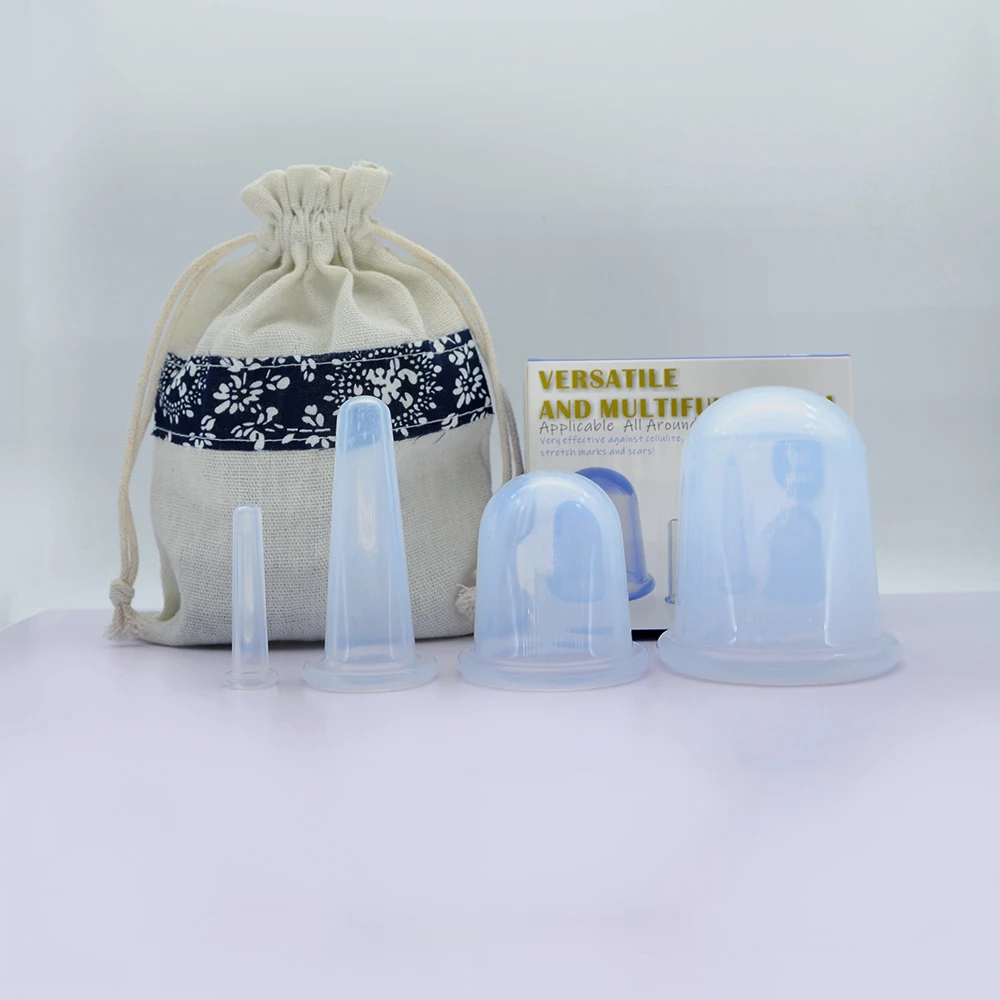Clear Color 4pcs Silicone Vacuum Suction Cupping Facial Massage Cupping Set with Package