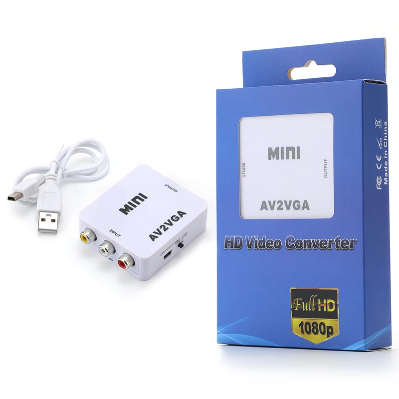 AV TO VGA converter adapter RCA LCD Projector Monitor TV Converter PC Video VGA 15Pin  Support Signal Output