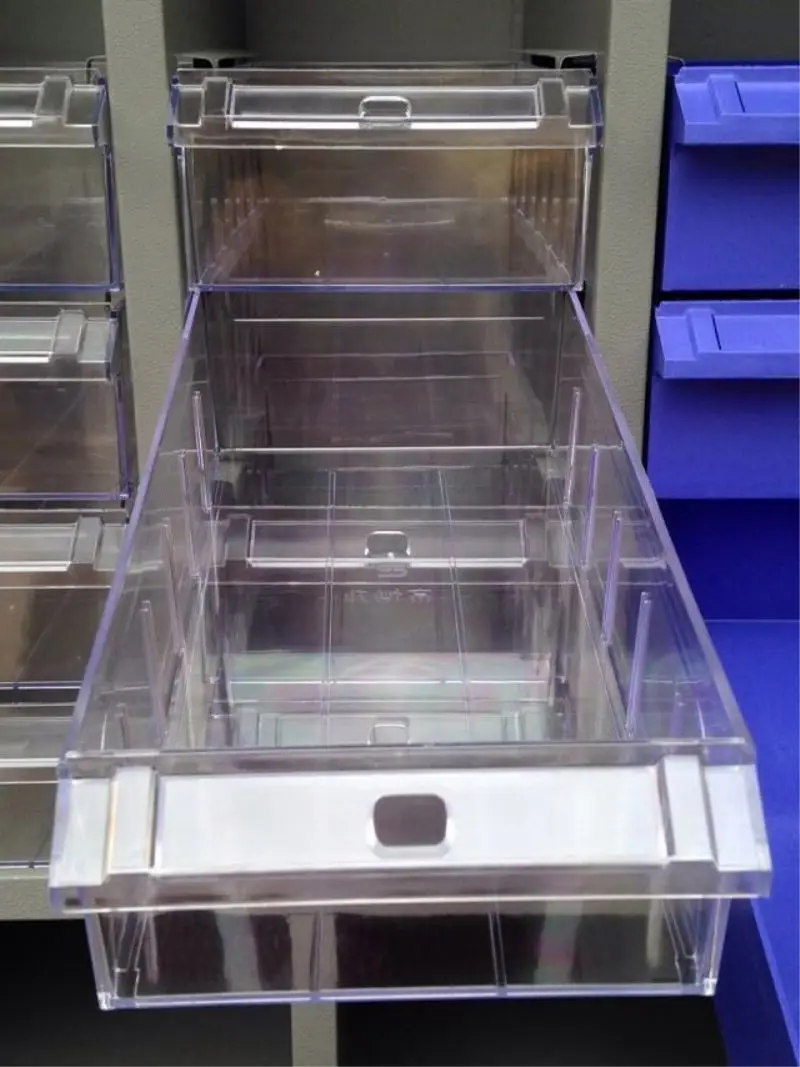 The factory workshop stores parts the office stores small items parts cabinet