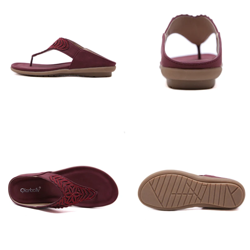 
New 2 Colors Women Fashion Shining Diamond Soft Sole Clip Toe Platform Sandals Casual Lightweight Comfy Beach Slippers Plus Size 