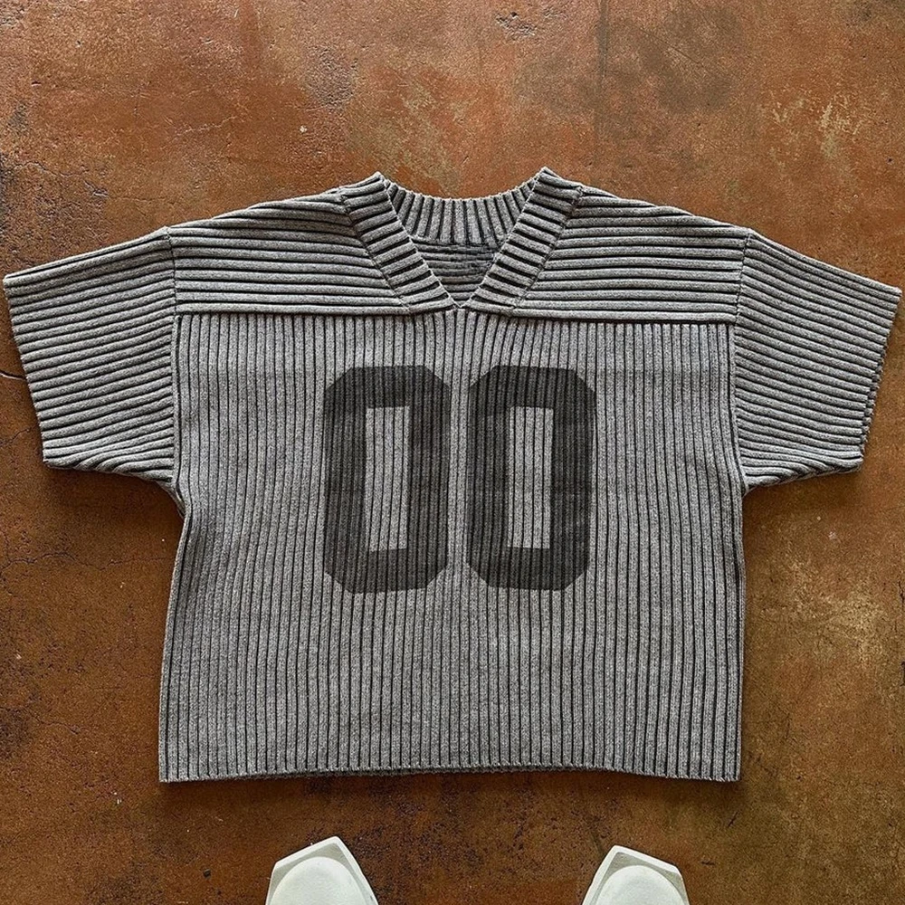 Custom LOGO OEM & ODM men Short Sleeve sweater pullover print Streetwear Knitted Jersey knitwear Pattern Knitted sweater men