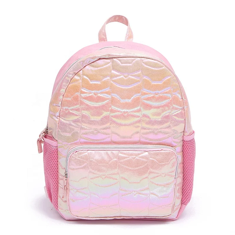 Trendy Glitter Pu Leather Polyester Mixed Lovely Quilted Teenager College Students Schoolbag Custom Children Backpack For Kids