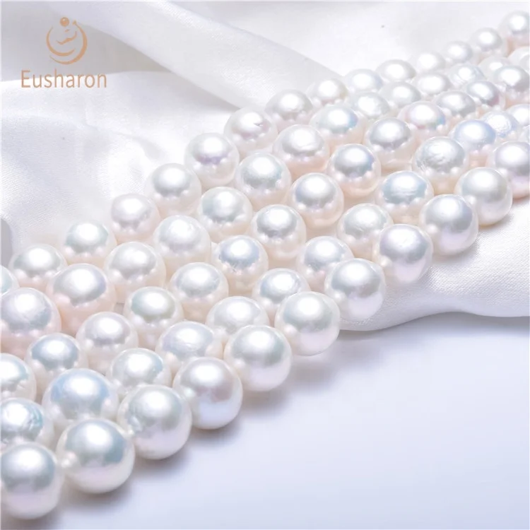 
Wholesale 12-14mm White Color High Luster Round Baroque Freshwater Edison Pearl Strands 