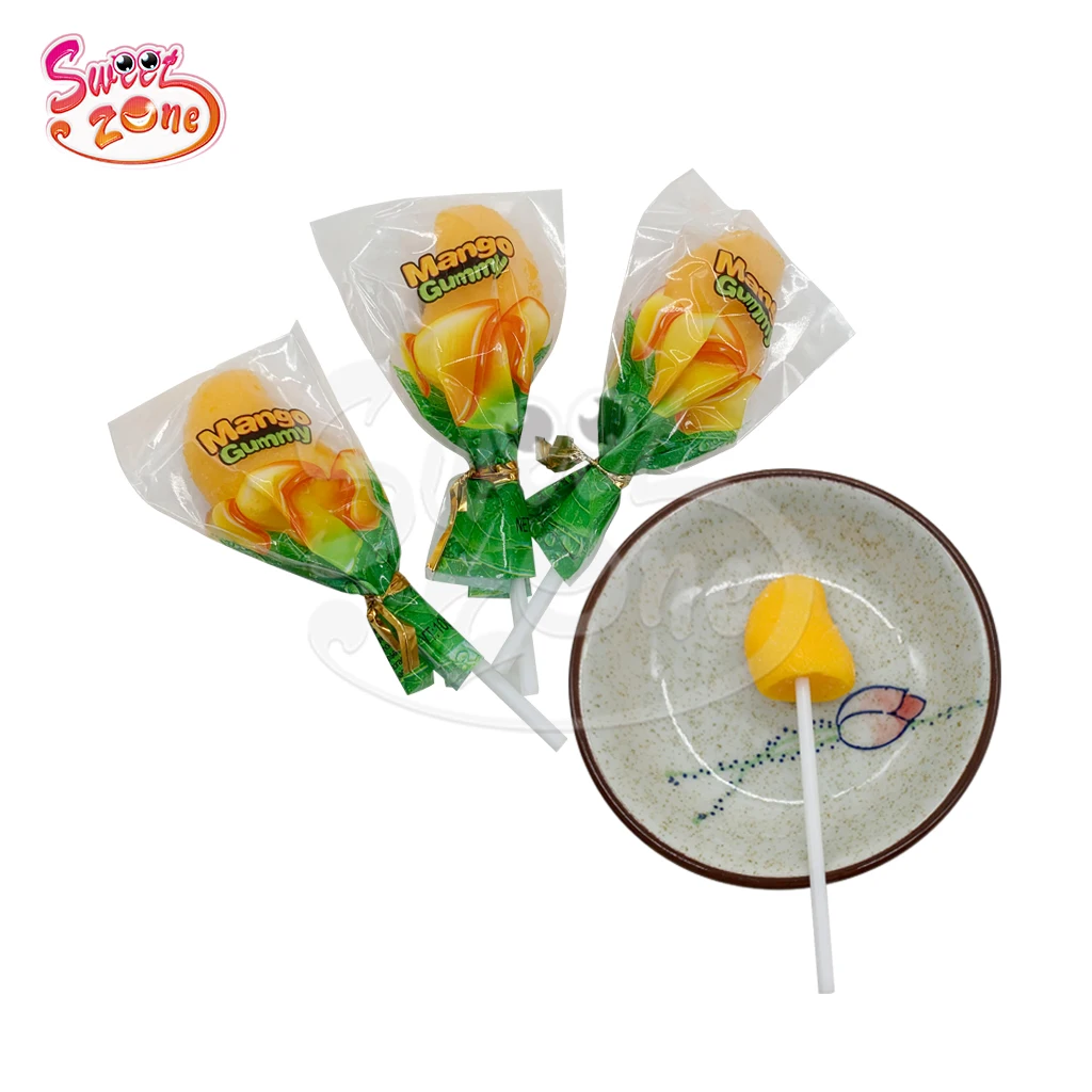 Wholesale custom Hot Selling Mango flavor Gummy Soft Jelly lollipop Candy