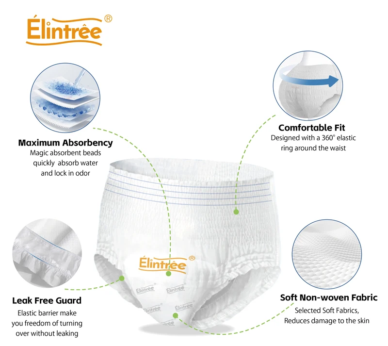 Elintree Cheap Disposable Adult Pull Up Diapers Pants Unisex Hospital Overnight Diapers Wholesale