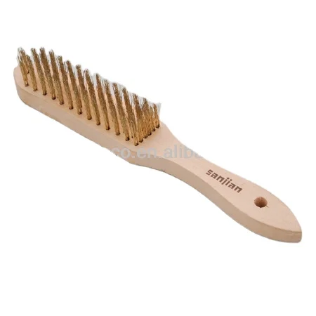 SJIE3019-1 wooden handle brass coated wire industry brush tools