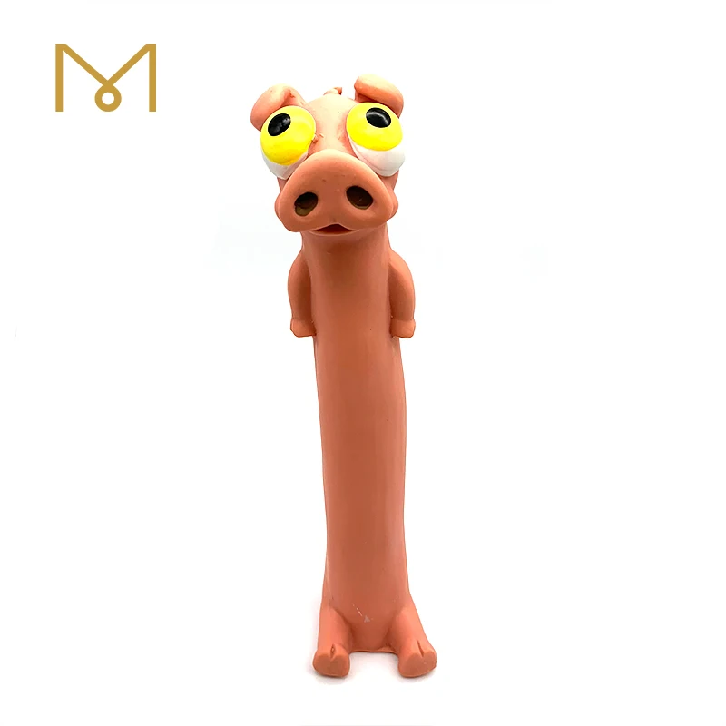 Interactive Soft Squeaky Natural Rubber Latex Pig Dog Chew Toy with Big Eyes and Long body
