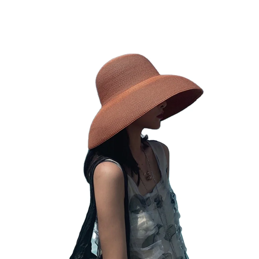 New Fashion Large Brim Bucket Beach Straw Hat Adjustable Sun Straw Hat For Ladies