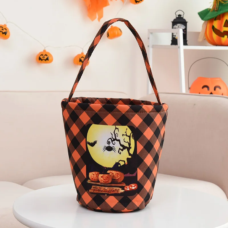 Customized Halloween Gingham Basket Pumpkin Orange Printed Coffin Pattern Halloween Basket Wholesaler