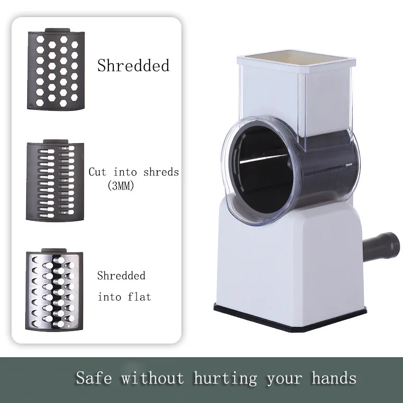 Multifunctional 3 Blade Vegetable Mandoline Slicer Manual Drum Rotary Cheese Grater