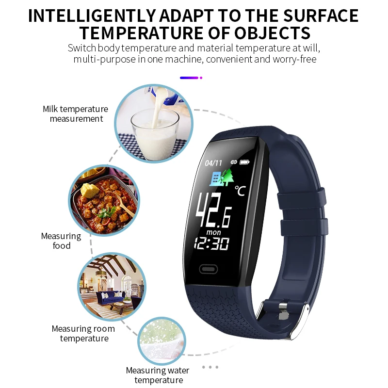 T5 Smart Watch Temperature Heart Rate Monitoring Fitness Watch Waterproof Weather Reminder Smartwatch Sport for iOS An droid