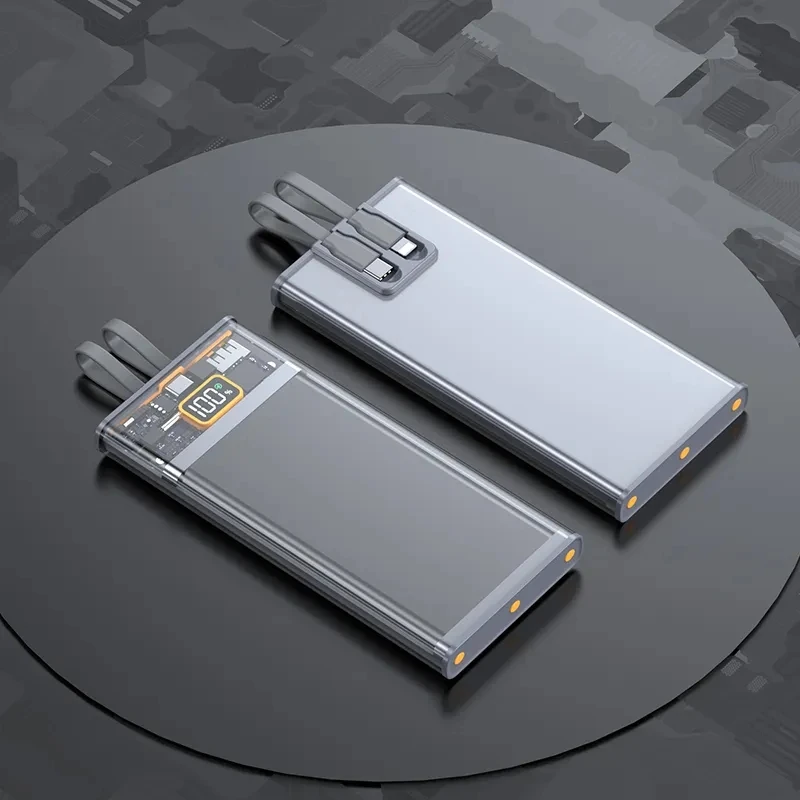 OEM настроить внешний аккумулятор Powerbank Портативное зарядное устройство PD QC Быстрая зарядка с кабелем типа C прозрачный Power Bank 20000 мАч