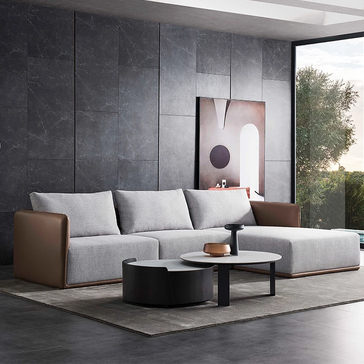 MOQ 1 Set Living Room Furniture Sofas L Shape Customized Sectional Fabric Couches Sofa Set On Sale