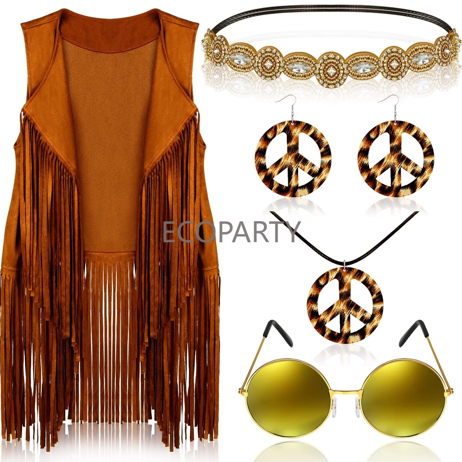 Fulfilled drop shipping  Women Hippie Costume Fringe Vest Faux Suede Tassel Vest for Halloween Cosplay