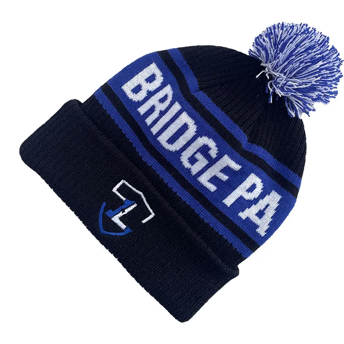 Fashion cheap sport custom knitted toque cuff bobble beanie hat designer top ball embroidered knitted beanies hats with pom pom